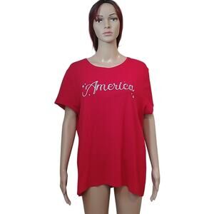 Croft & Barrow The Classic Tee Red Short Sleeve America Plus Size Cotton Shirt